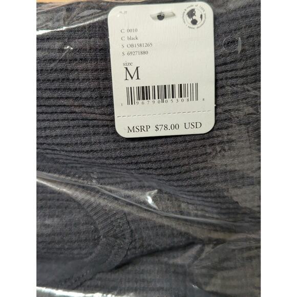 Free People Santa Clara Oversized Thermal V-Neck Long Sleeve Top in Black Size M - Picture 2 of 11